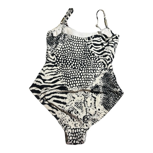 Calvin Klein Black and White One Piece Swimsuit Scoop Neck Adjustable Straps - Picture 4 of 7
